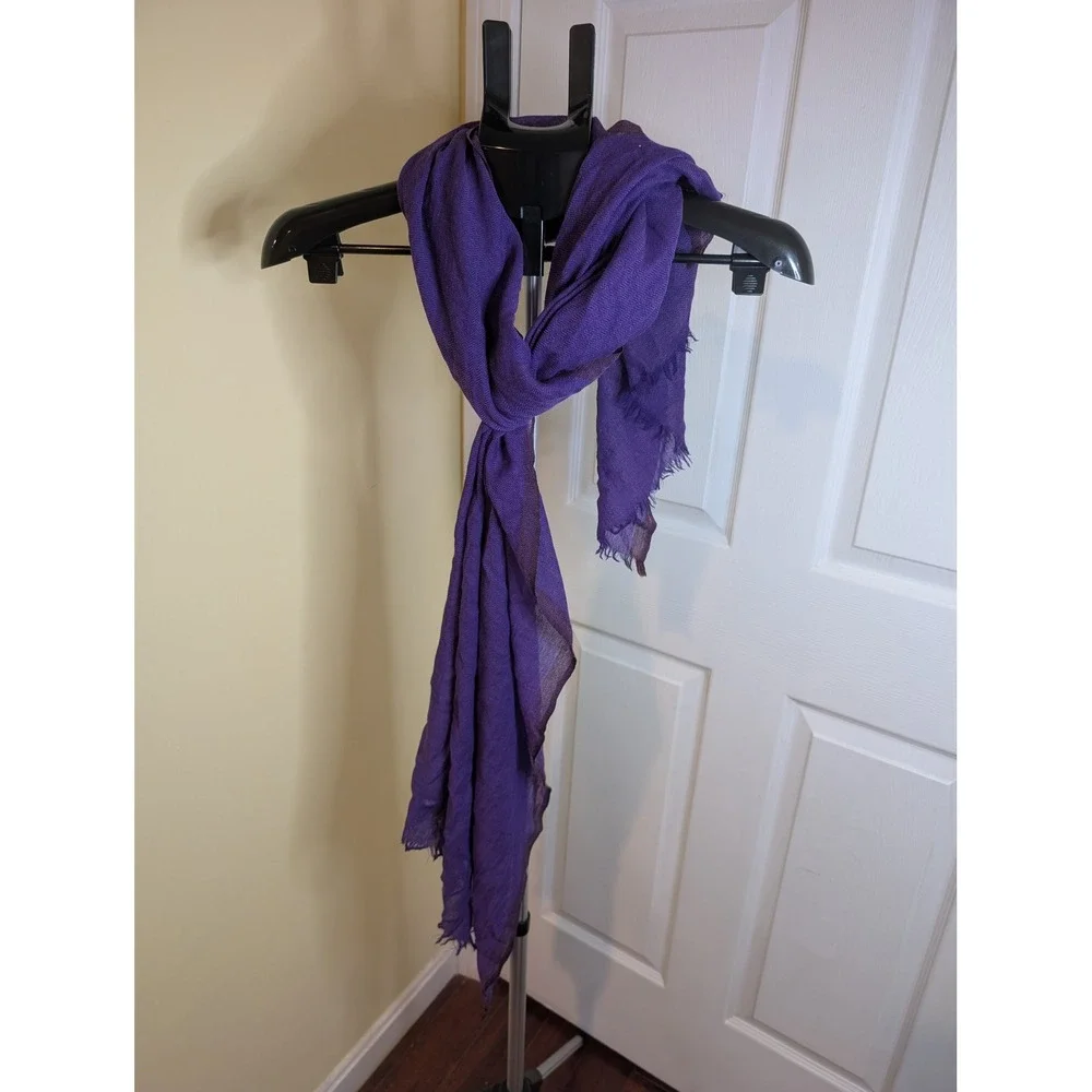Eileen Fisher Cozy Crinkle Gauze Scarf Women OS Purple Wool Silk Fringe Wrap